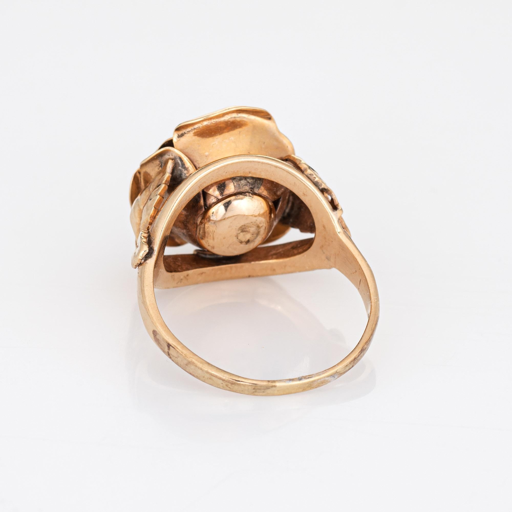 Vintage Diamant Rose Ring 14k Gelbgold Blumen-Cocktailschmuck im Zustand „Gut“ in Torrance, CA