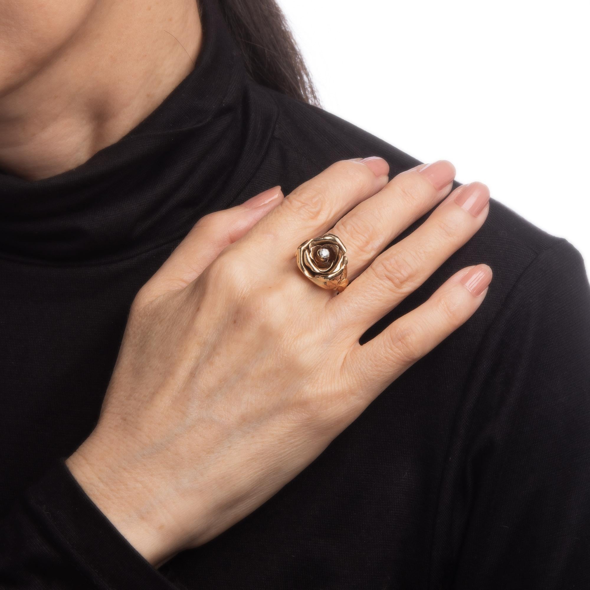 Vintage Diamant Rose Ring 14k Gelbgold Blumen-Cocktailschmuck Damen