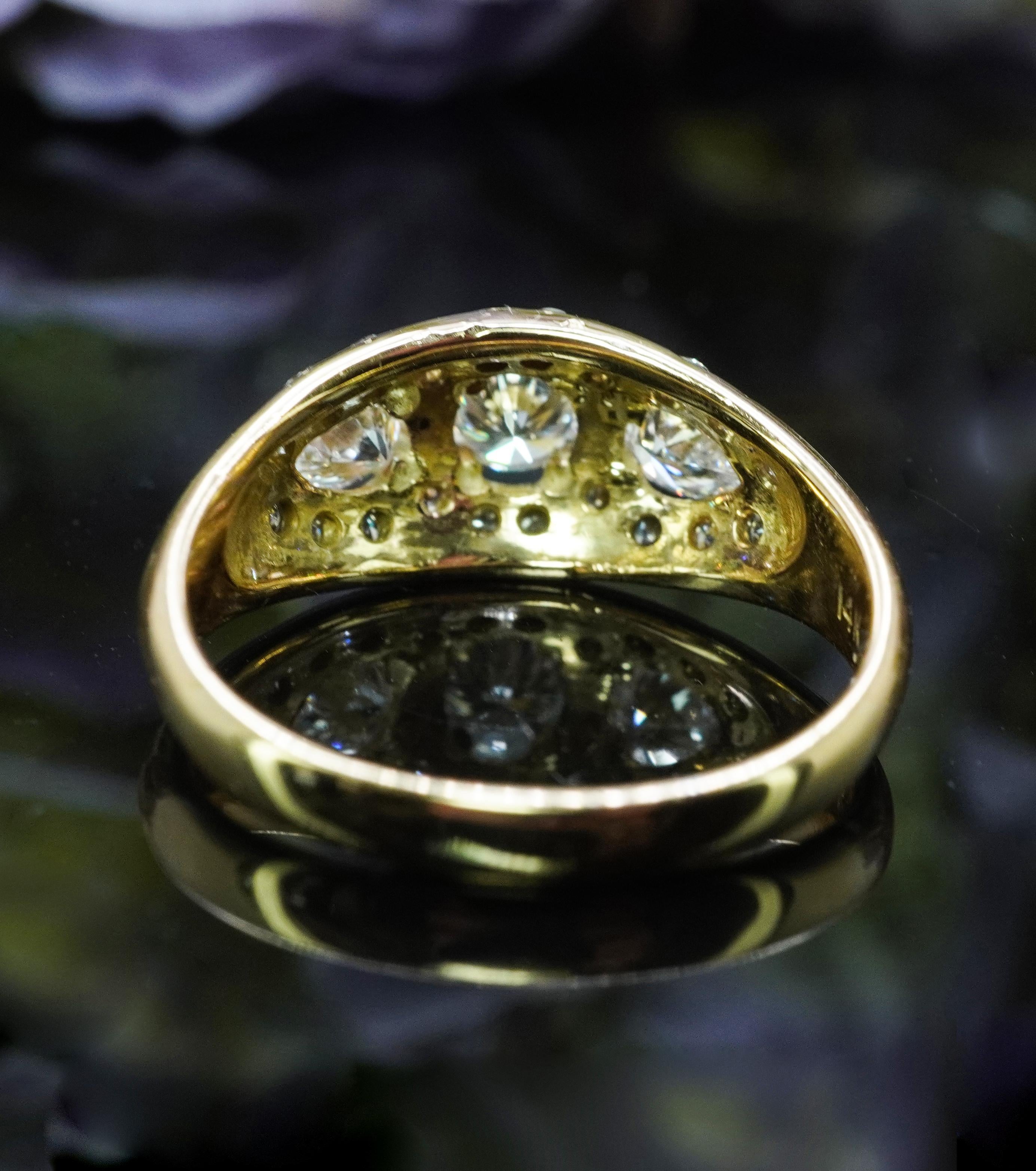 Vintage Diamond Round Pear 3 stone 14K Gold Ring Estate 1.4cttw .50ct center Sz9 in vendita 2