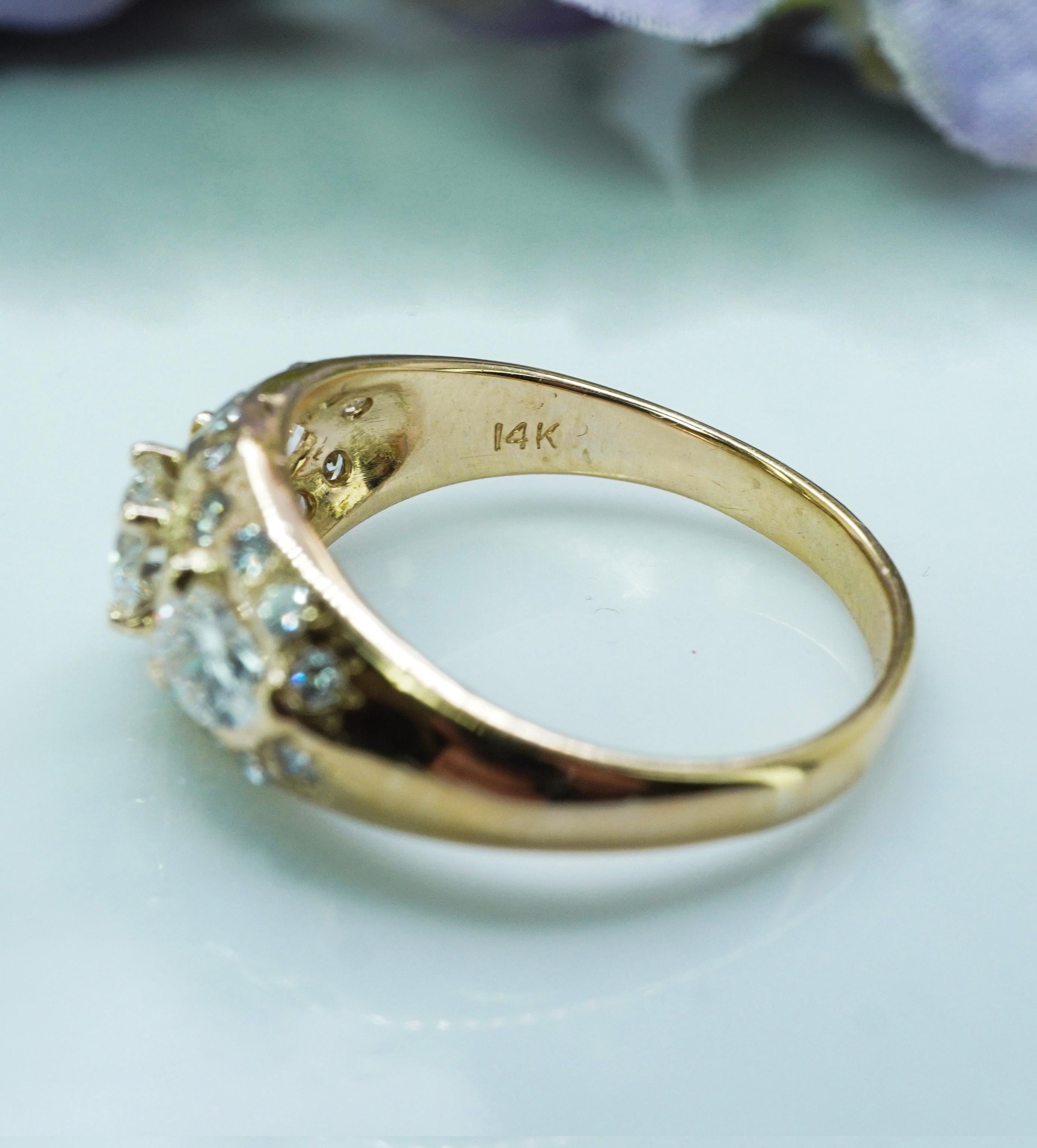 Vintage Diamond Round Pear 3 stone 14K Gold Ring Estate 1.4cttw .50ct center Sz9 in vendita 3