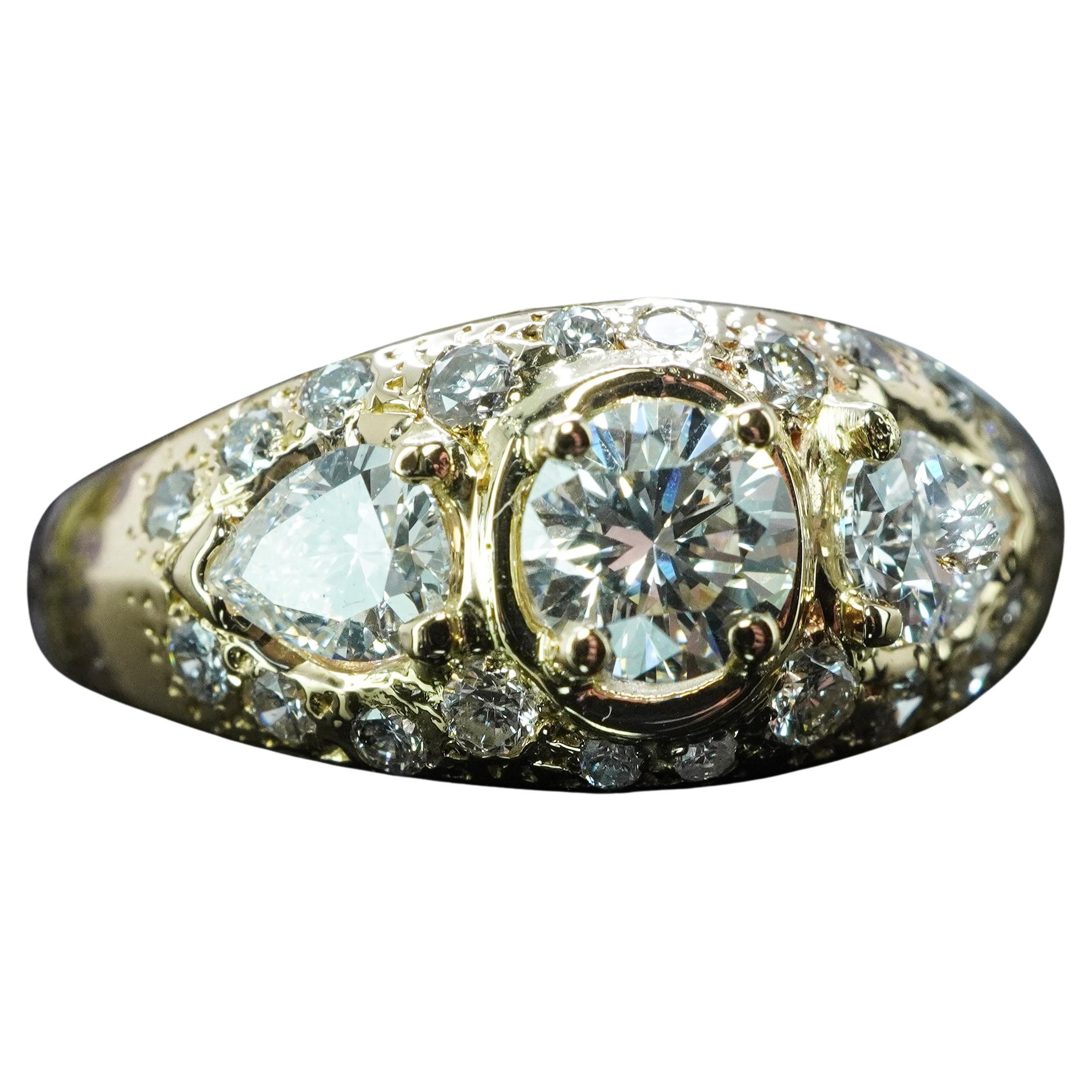 Vintage Diamond Round Pear 3 Stein 14K Gold Ring Estate 1.4cttw .50ct Zentrum Sz9
