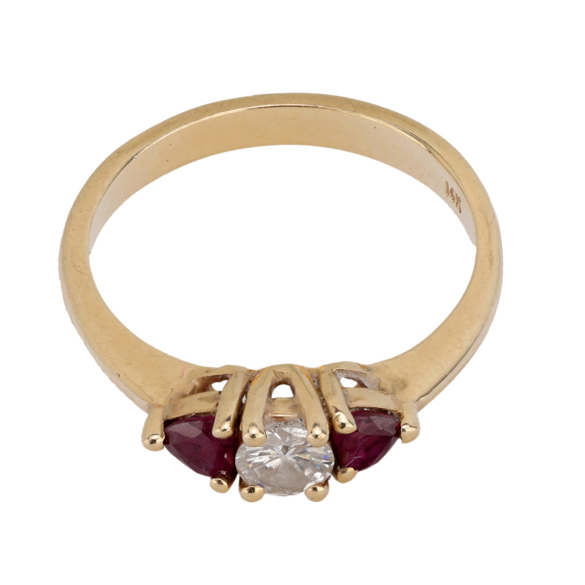 Modern Vintage diamond ruby 14k yellow gold ring