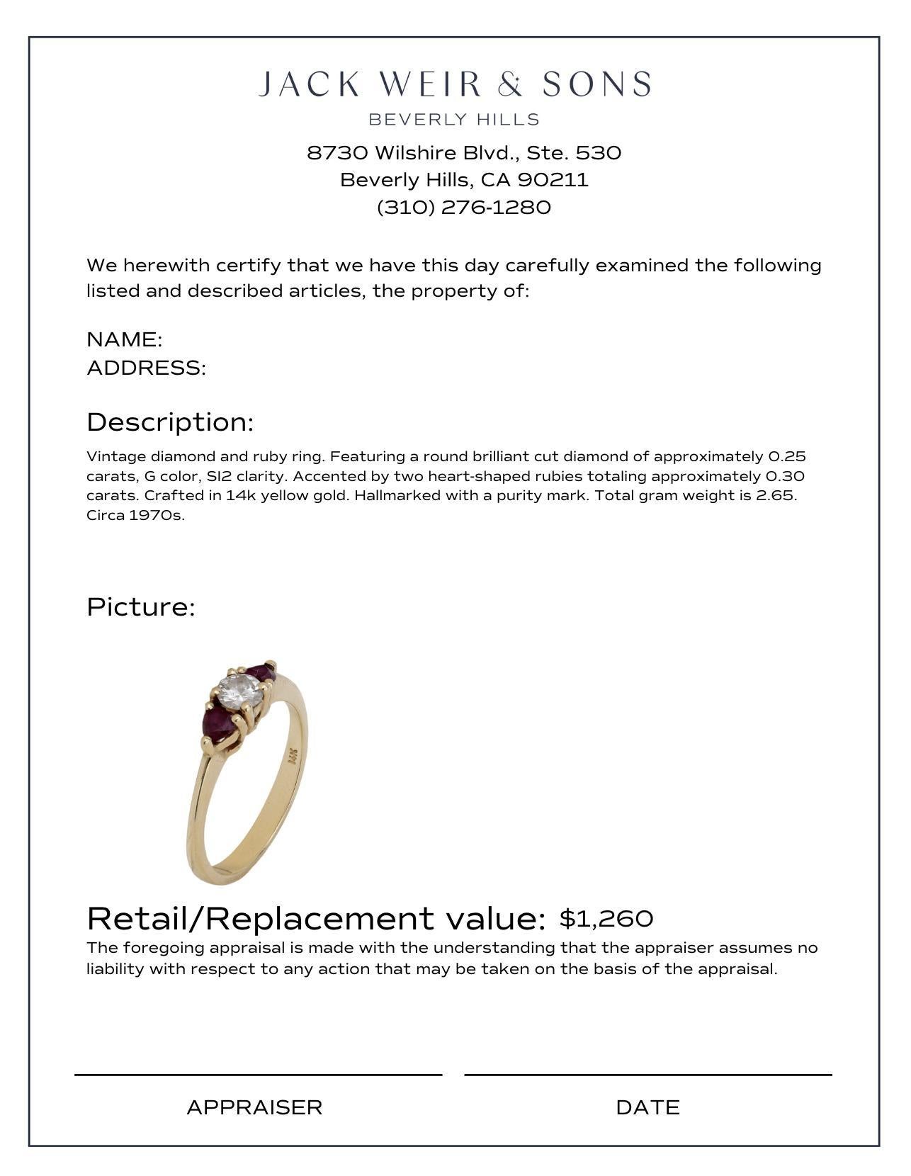 Women's or Men's Vintage diamond ruby 14k yellow gold ring