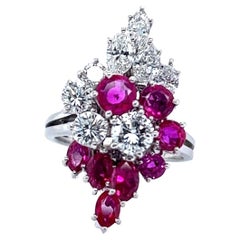 Vintage Diamond Ruby 18 Karat White Gold Cluster Convertible Ring Pendant