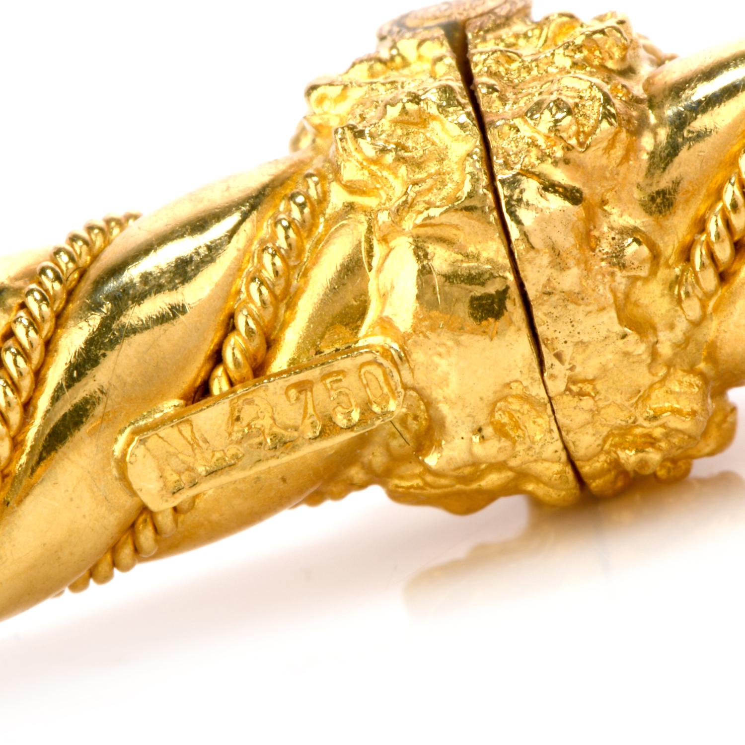 Retro Vintage Diamond Ruby 18 Karat Gold Lion’s Head Cuff Bangle Bracelet