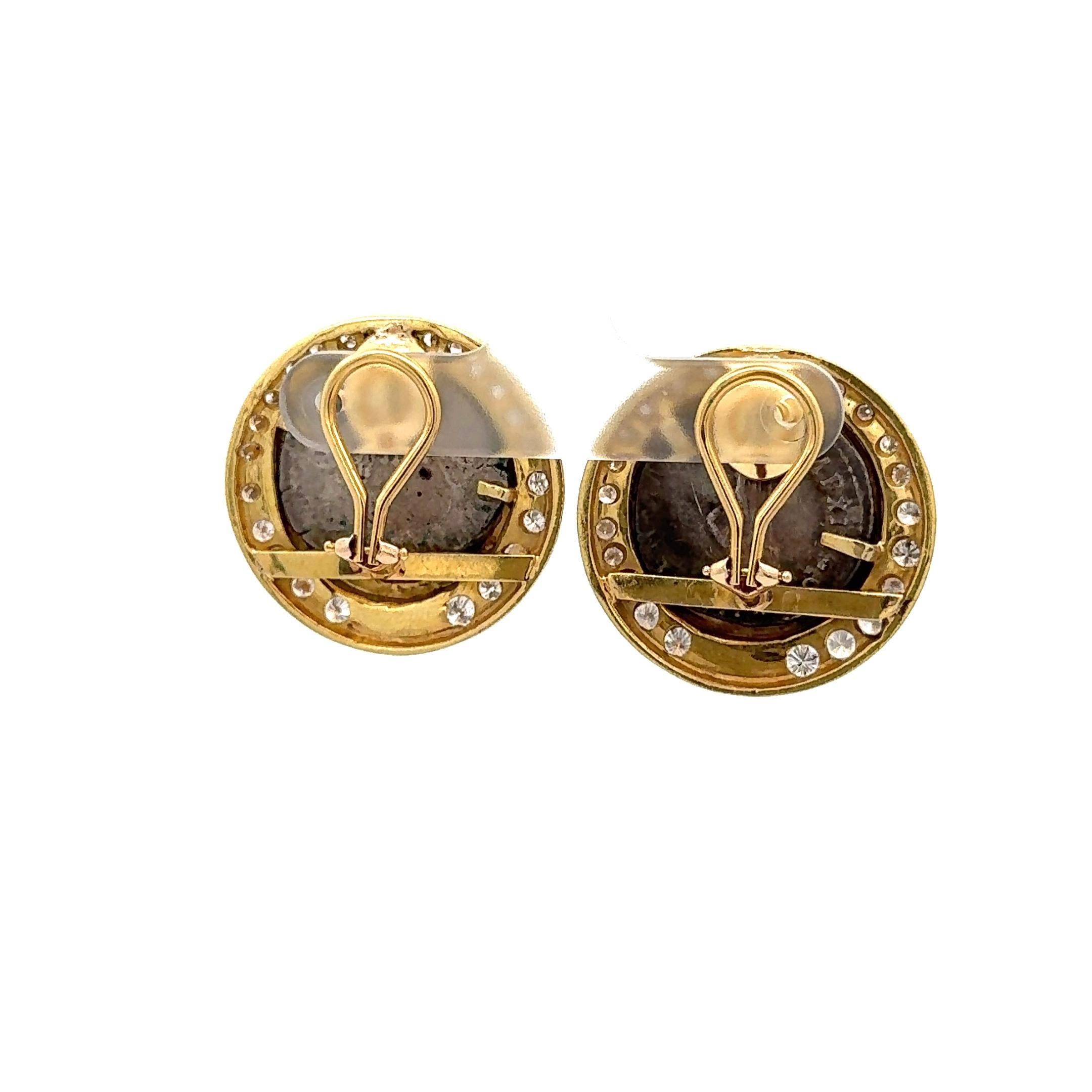 Vintage Diamond & Ruby 18K Gold Roman Coin Replica Clip-On Earrings For Sale 7