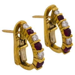 Vintage-Diamant-Rubin 18k Gelbgold halbe Reif-Ohrringe