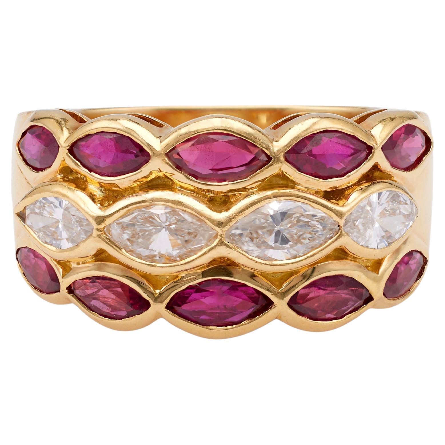 Vintage Diamond Ruby 18k Yellow Gold Ring For Sale