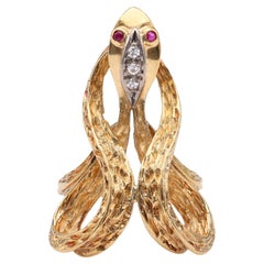 Vintage Schlangenring, Diamant Rubin 18k Gelbgold