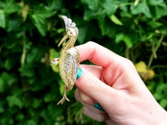 Vintage Diamond, Ruby and Pearl Yellow Gold Bird Brooch, circa 1940