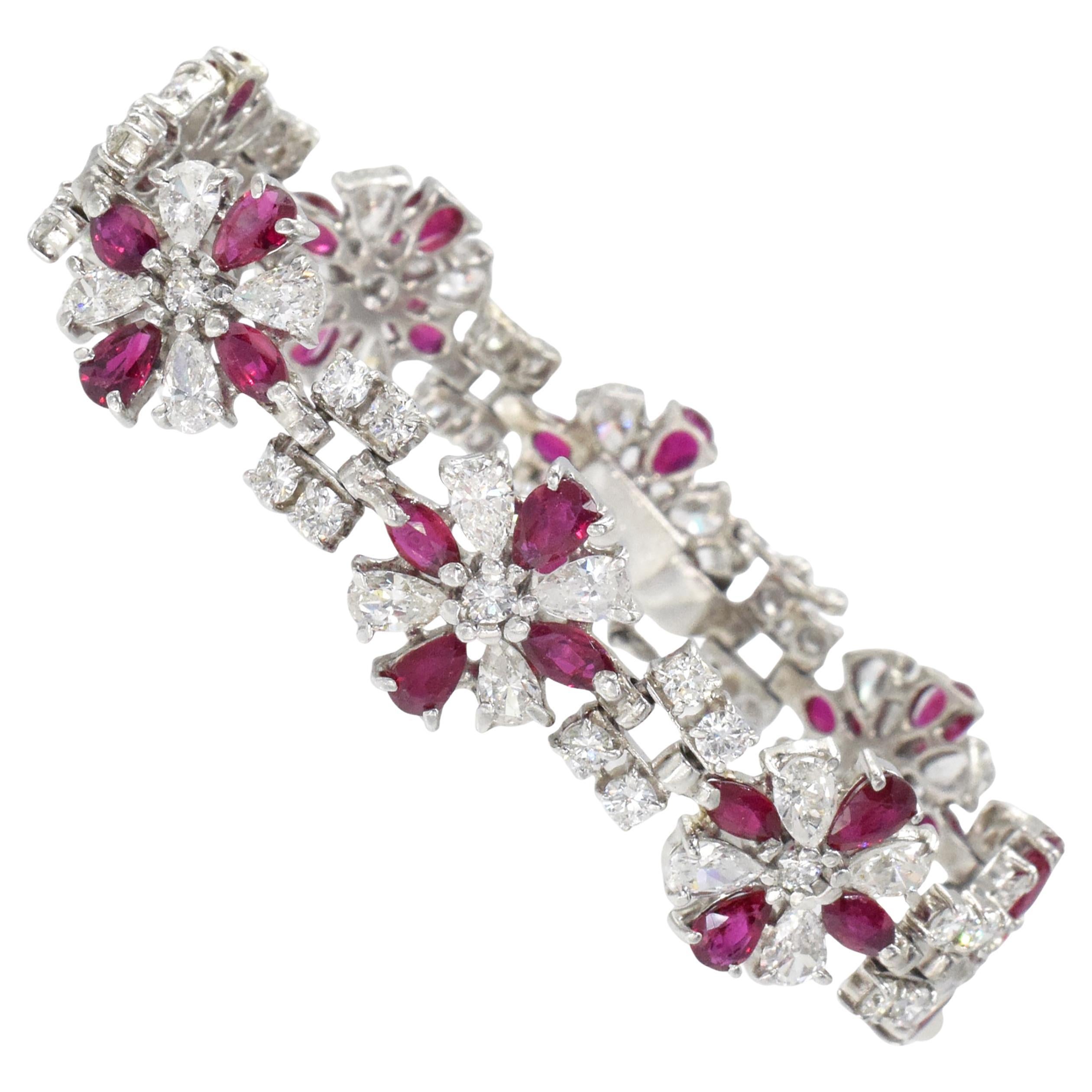Vintage diamond 
ruby bracelet in platinum.