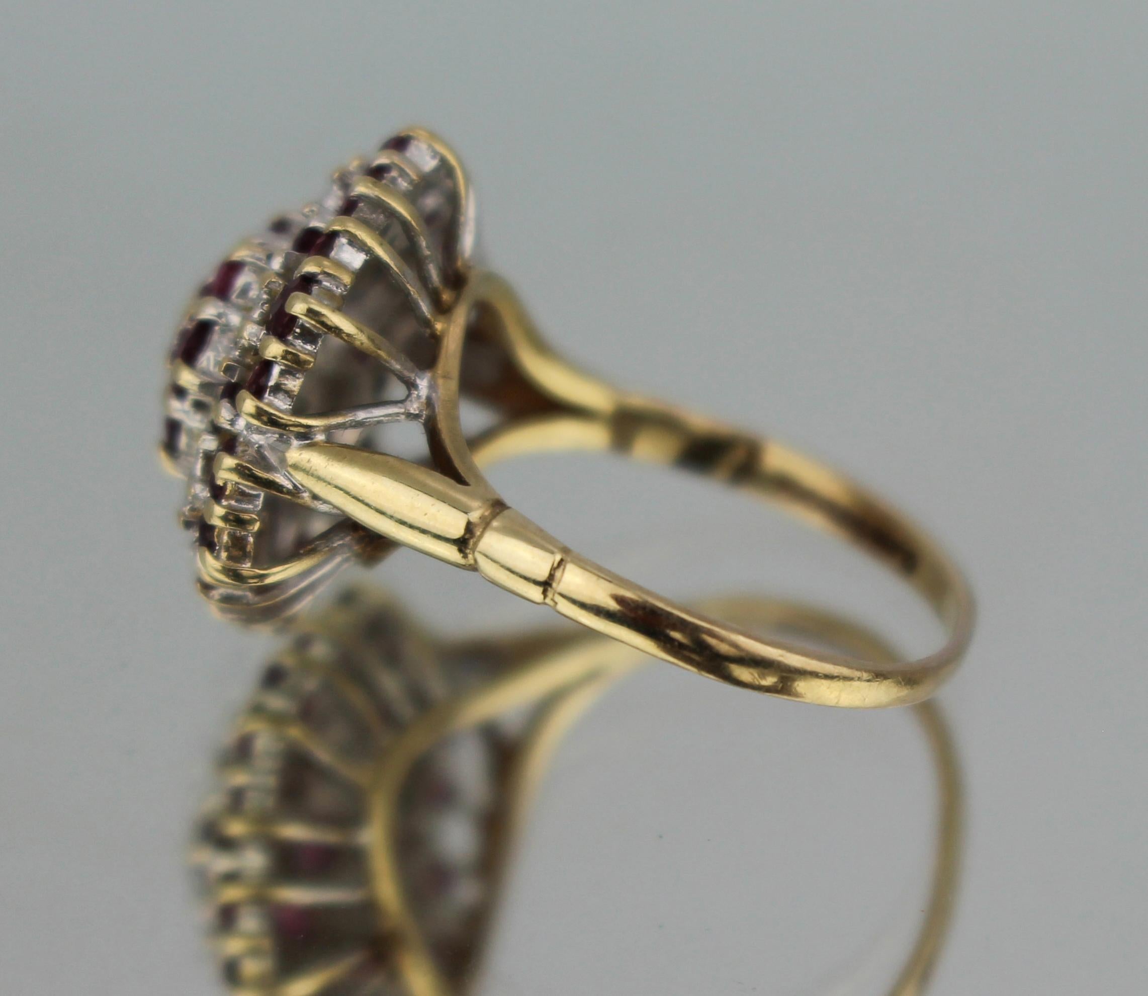 20th Century Vintage Diamond & Ruby Cluster Ring in 9ct Gold For Sale