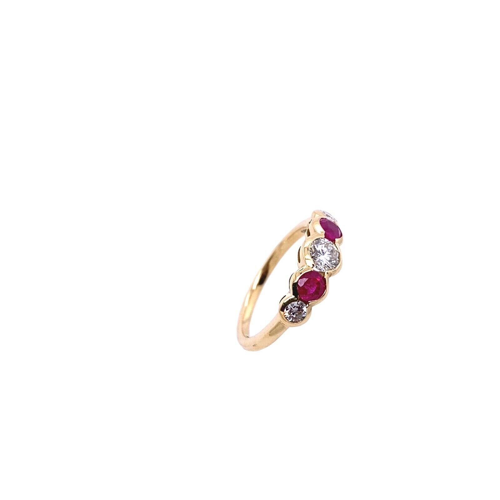 Round Cut Vintage Diamond Ruby & Diamond 5-Stone Ring in 18ct Yellow Gold