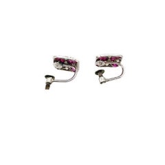 Vintage Diamond & Ruby Earrings Set in Platinum & 9ct White Gold