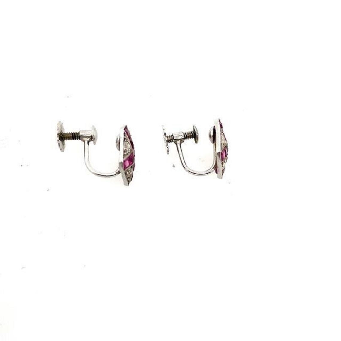 Pendientes vintage de diamantes y rubíes en platino y oro blanco de 9 ct en Excelente estado para la venta en London, GB