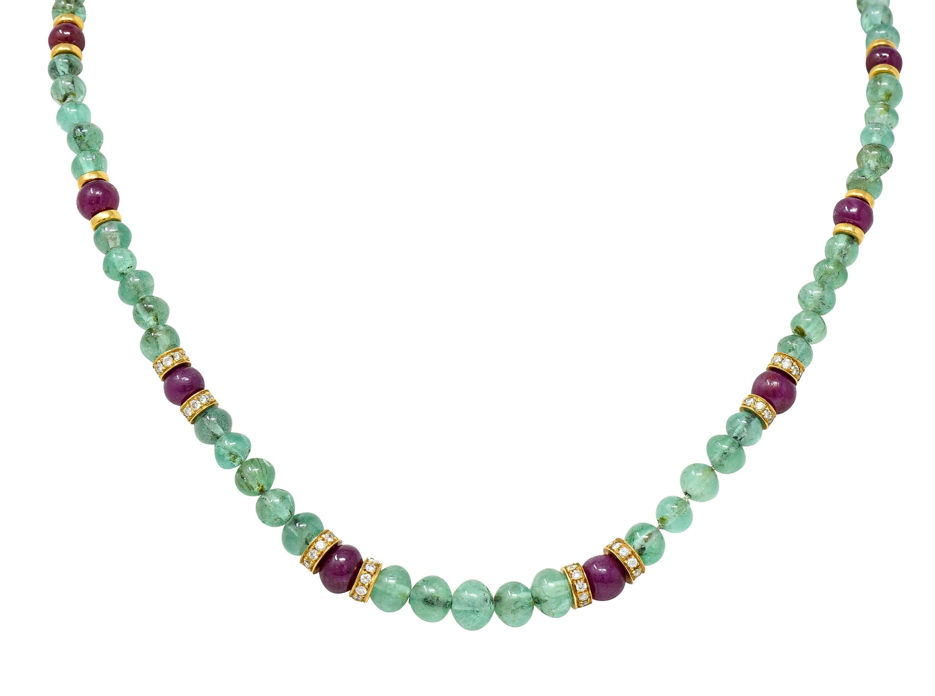 Vintage Diamond Ruby Emerald 18 Karat Gold Strand Necklace 2