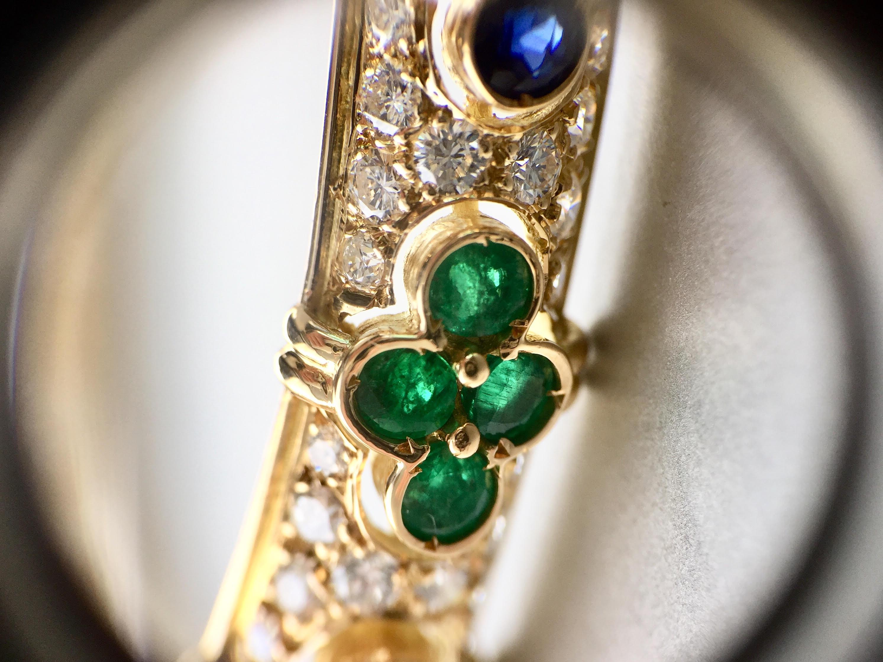 Vintage Diamond, Ruby, Emerald and Sapphire 18 Karat Bangle Bracelet 2