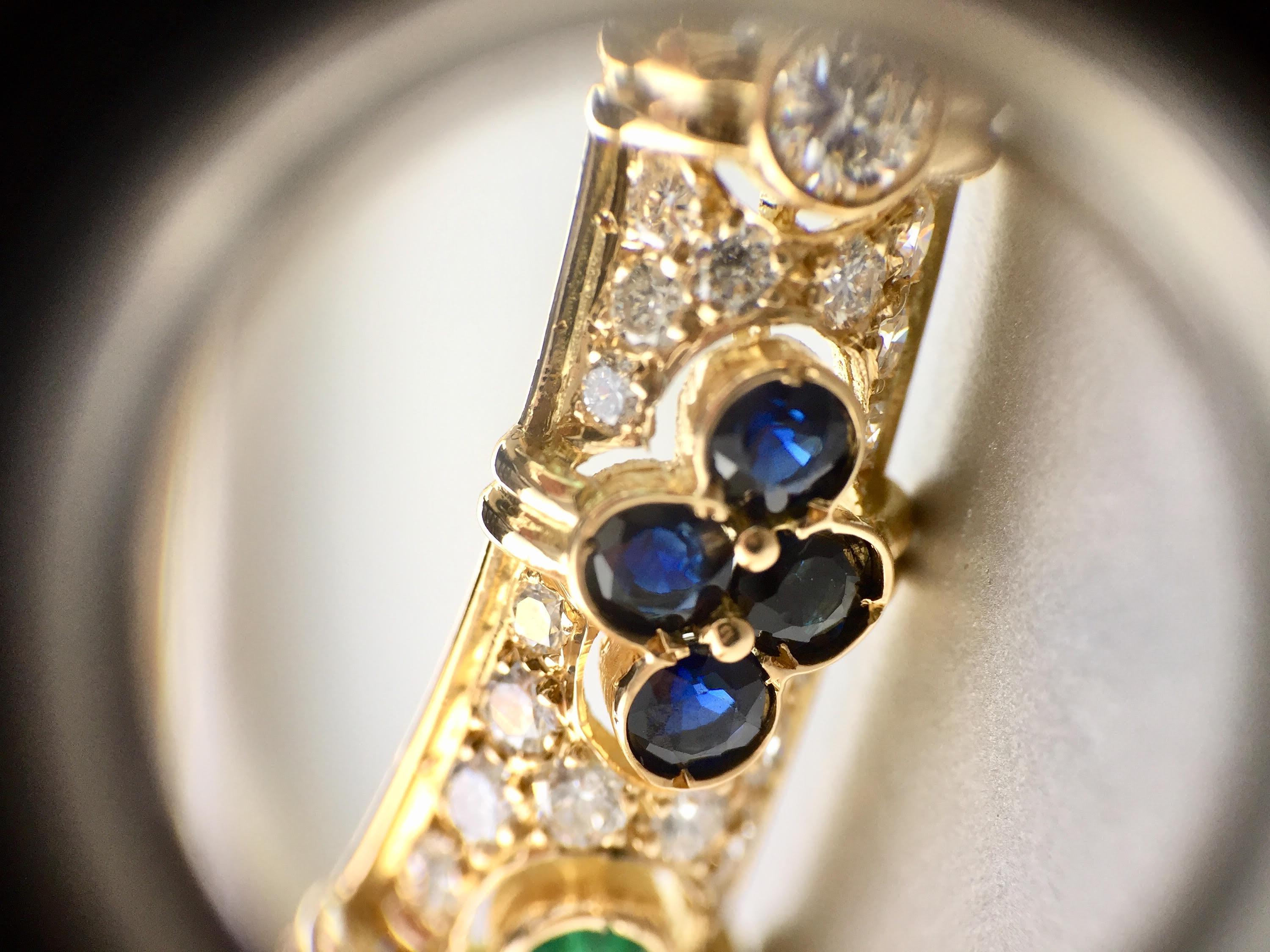 Vintage Diamond, Ruby, Emerald and Sapphire 18 Karat Bangle Bracelet 3