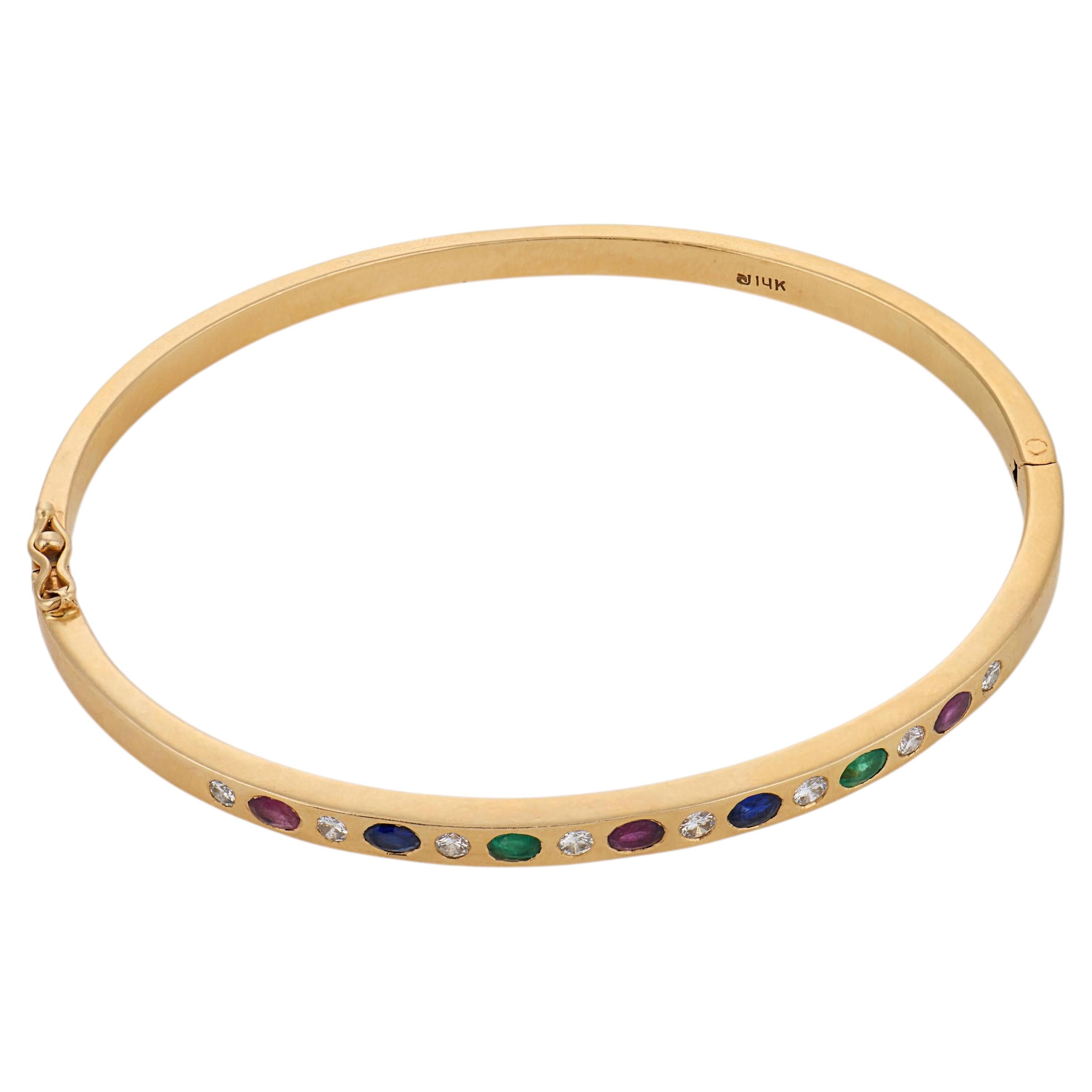 Vintage-Armreif aus 14-karätigem Gelbgold mit Diamanten, Rubinen, Smaragden und Saphiren