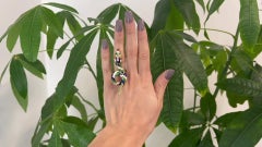 Vintage Diamond Ruby Enamel 18 Karat Yellow Gold Statement Ring