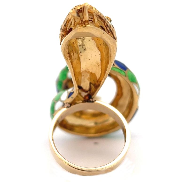 Women's or Men's Vintage Diamond Ruby Enamel 18 Karat Yellow Gold Statement Ring