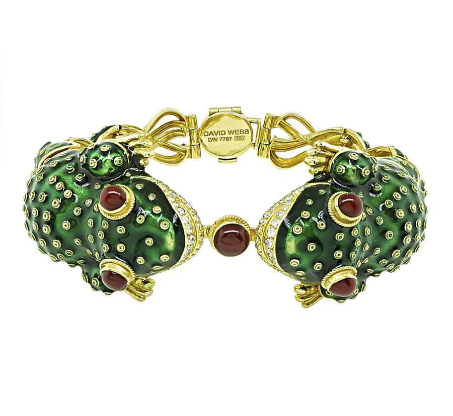 Vintage Diamond Ruby Enamel Frog Bracelet In Good Condition In New York, NY