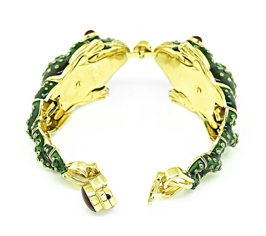 Women's Vintage Diamond Ruby Enamel Frog Bracelet