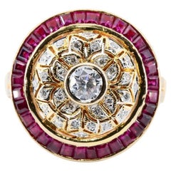 Vintage Diamond & Ruby Filigree Dome Ring in 18K Yellow Gold
