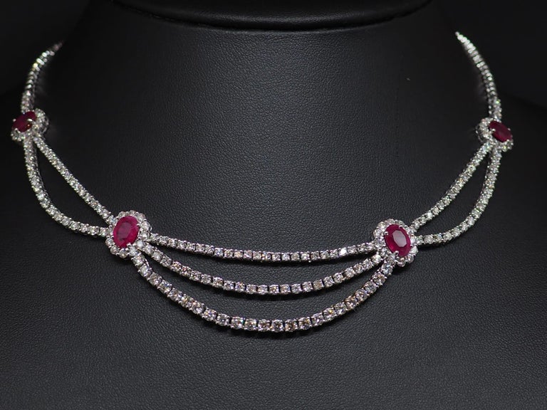 Vintage Diamond Ruby Necklace 18 Karat White Gold For Sale at 1stDibs