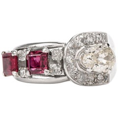 Vintage Diamond Ruby Platinum Band Cocktail Ring