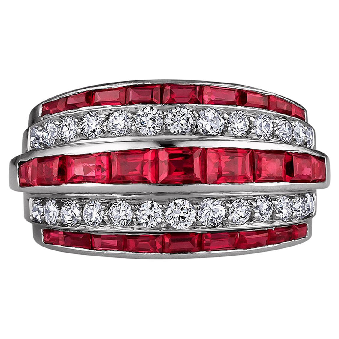 Vintage Diamond Ruby Platinum Bombe Ring