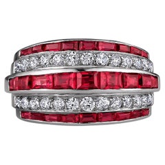 Vintage Diamond Ruby Platinum Bombe Ring