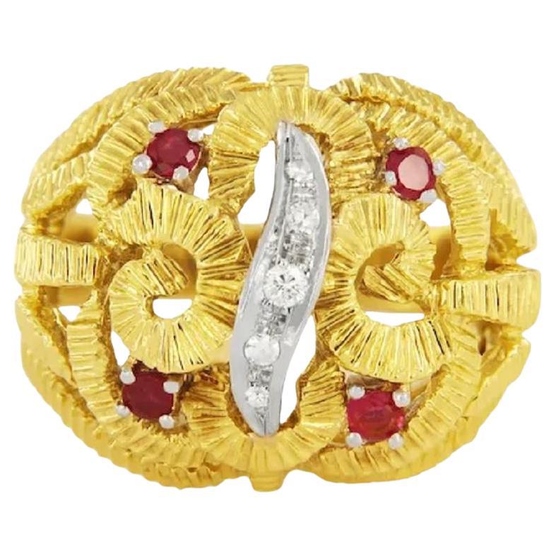 Vintage Diamant & Rubin Ring in 18k zwei Ton Gold. im Angebot