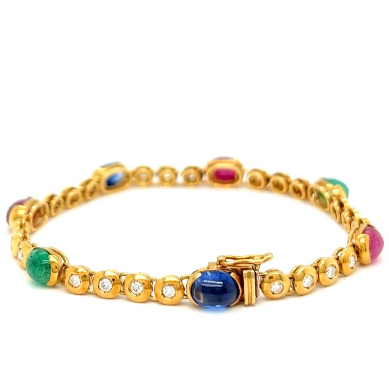 Vintage Diamond Ruby Sapphire Emerald 18k Yellow Gold Link Bracelet 1