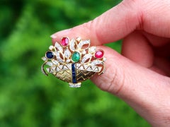 Vintage Diamond Ruby Sapphire Emerald Gold Spray Brooch