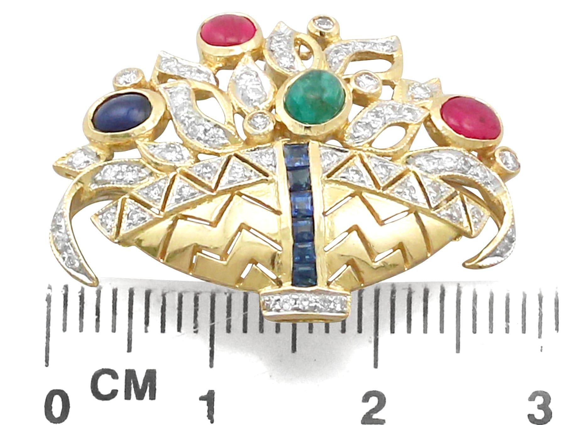 Vintage Diamond Ruby Sapphire Emerald Gold Spray Brooch For Sale 1