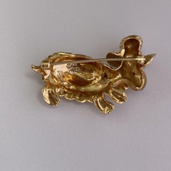 Vintage Diamond & Ruby Turtle Brooch Pin in 14K Yellow Gold