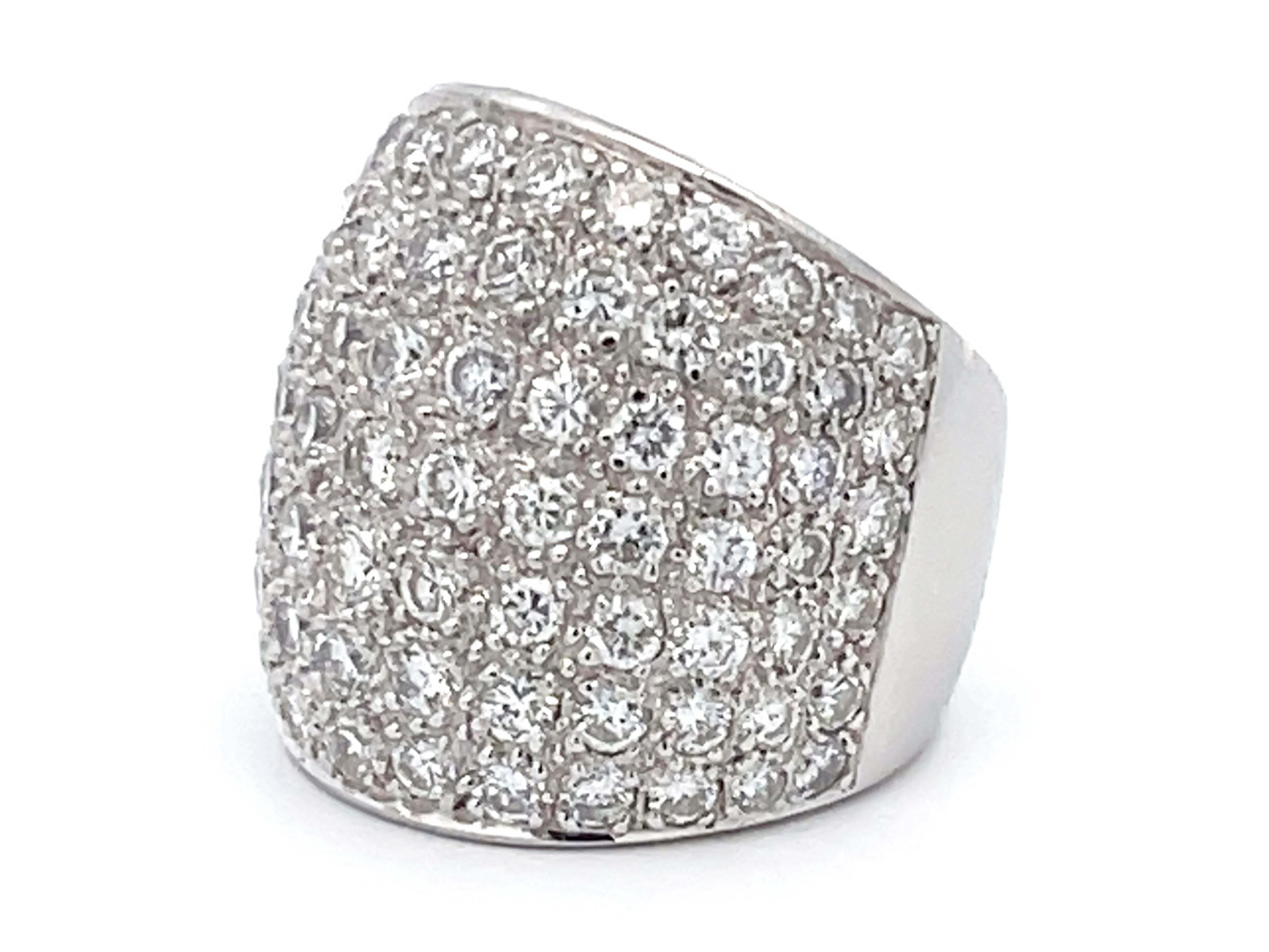 Round Cut Vintage Diamond Saddle Wide Band Ring in Platinum For Sale