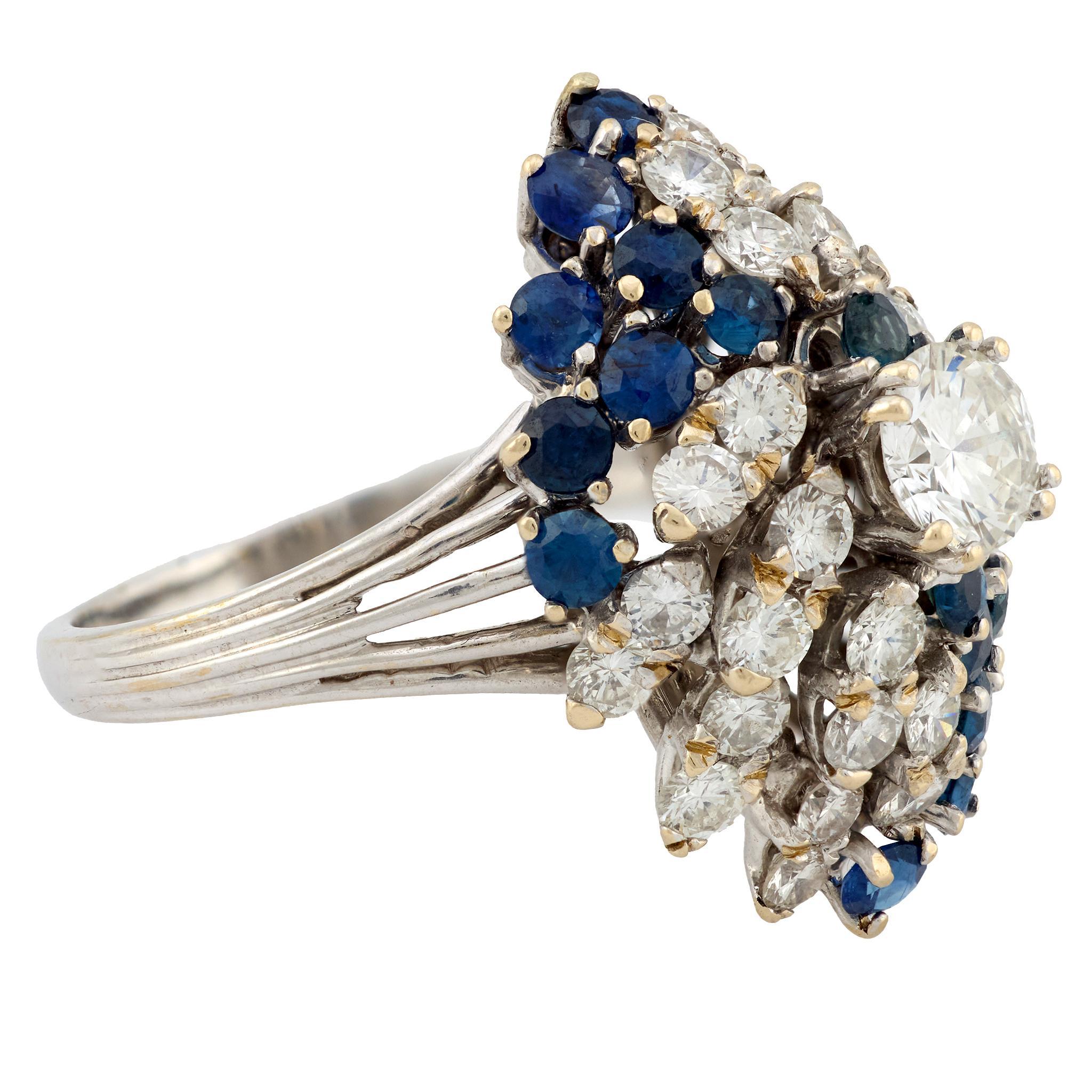 Moderne Bague vintage en or blanc 14k avec diamant et saphir en vente