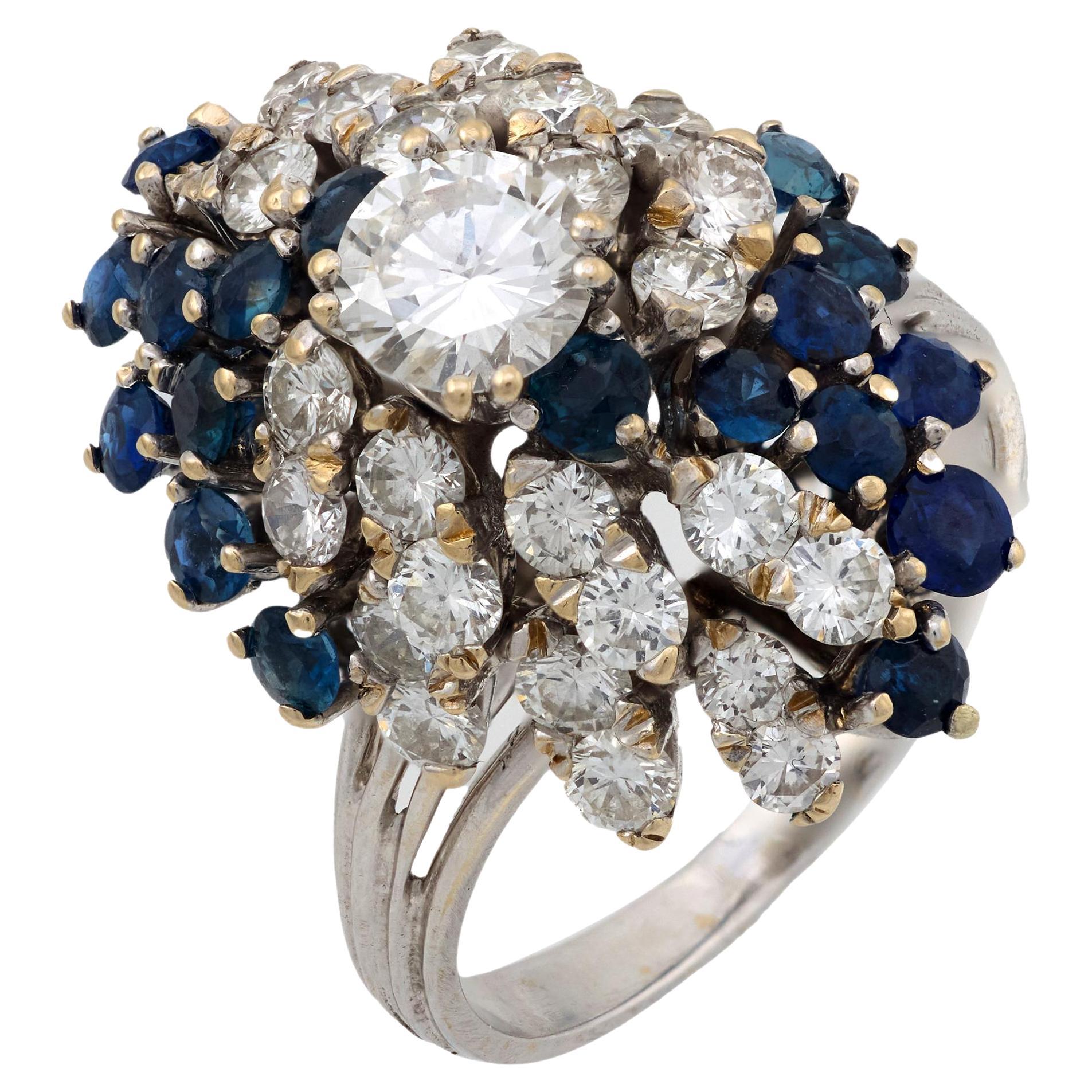 Bague vintage en or blanc 14k avec diamant et saphir