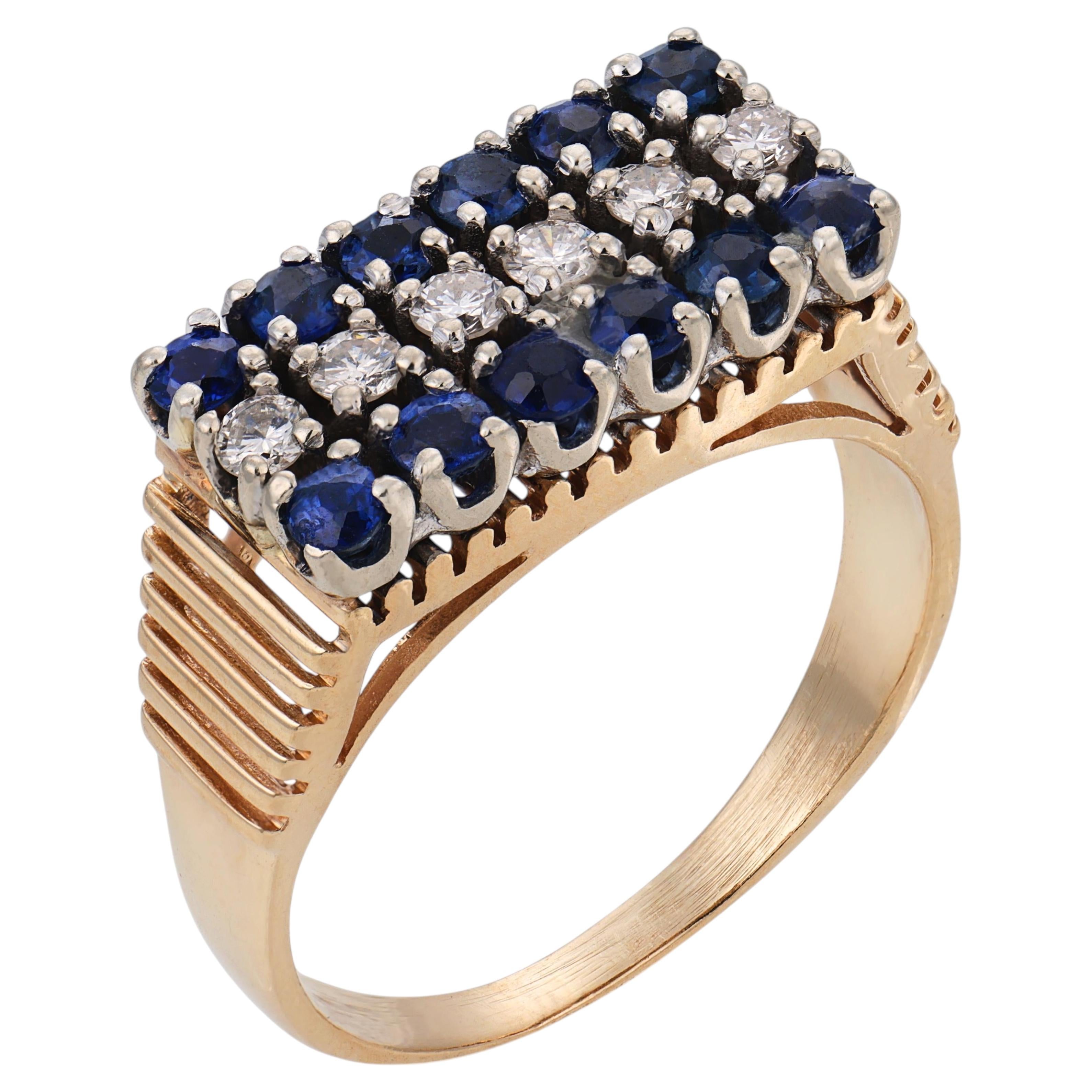 Vintage diamond sapphire 14k yellow and white gold ring
