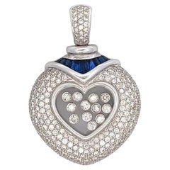 Vintage Diamond Sapphire 18 Karat White Gold Floating Heart Pendant