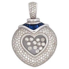 Vintage Diamond Sapphire 18 Karat Weißgold Floating Heart Anhänger