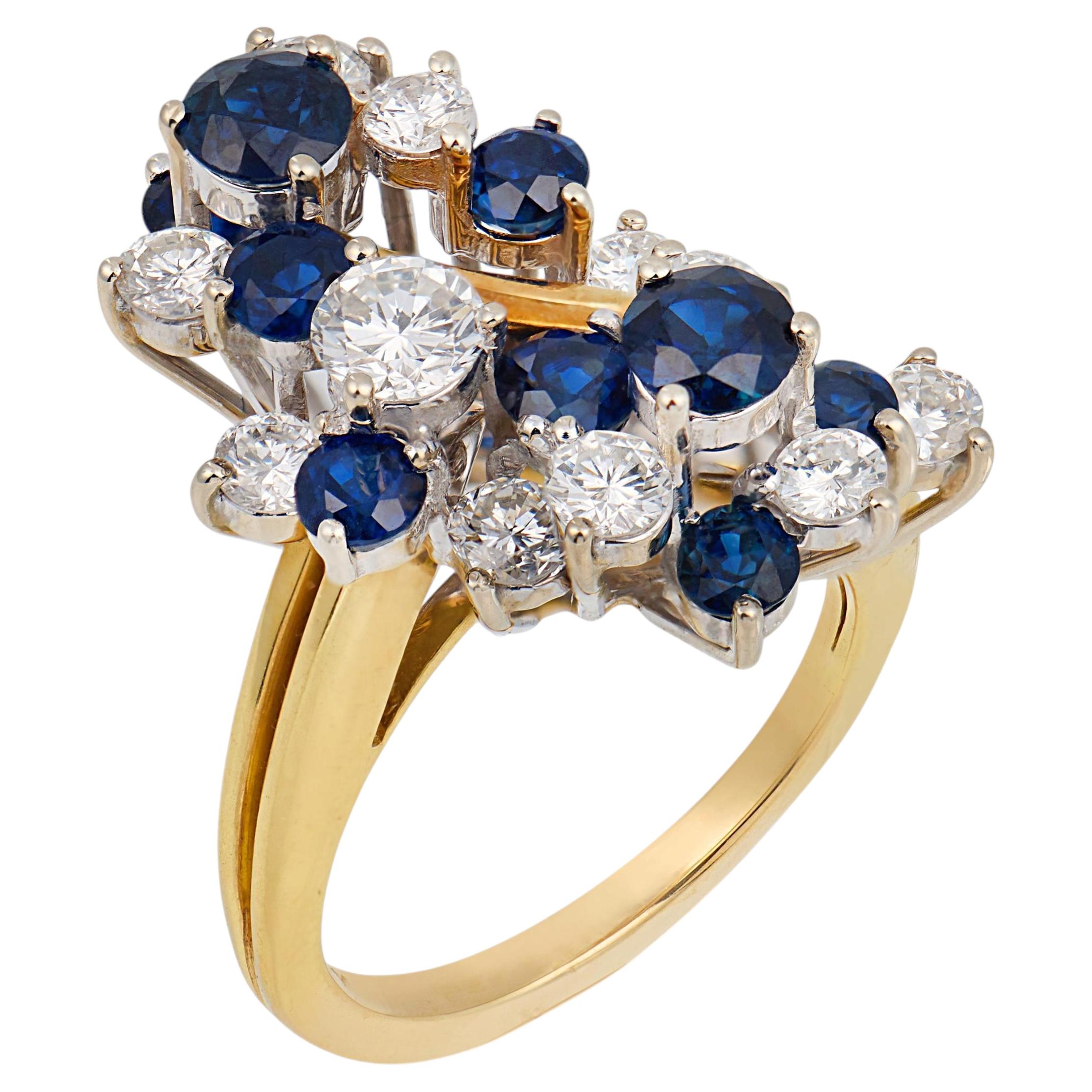 Vintage diamond sapphire 18k gold two tone cocktail ring