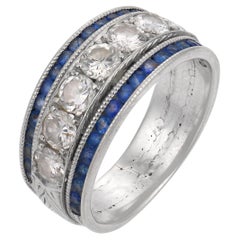 Vintage diamond sapphire 18k white gold band