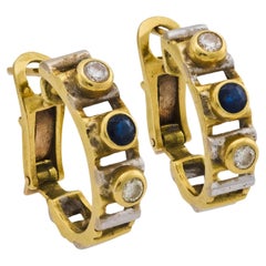 Vintage-Diamant-Saphir 18k Gelb- und Weißgold-Ring-Ohrringe