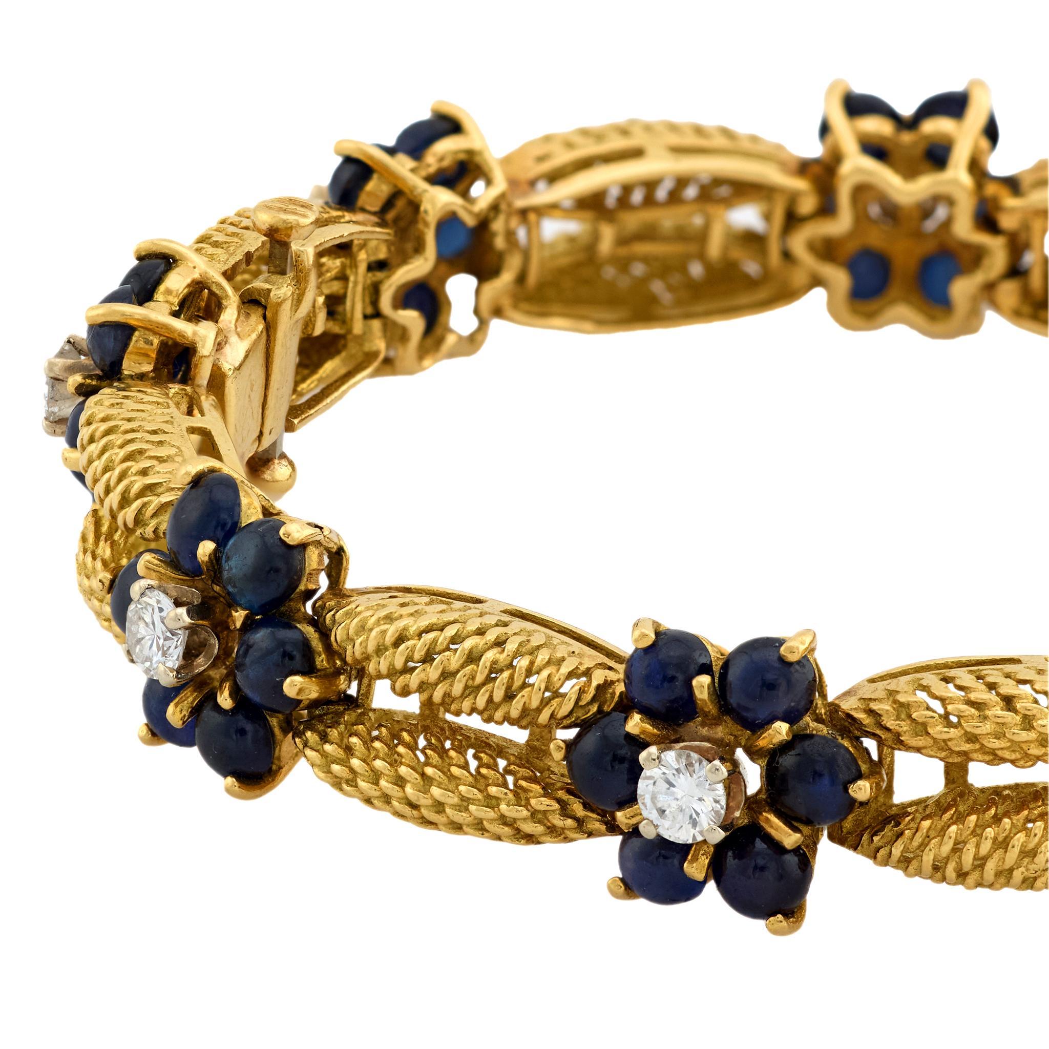 Vintage Diamant Saphir 18k Gelbgold floral Armband (Zeitgenössisch) im Angebot