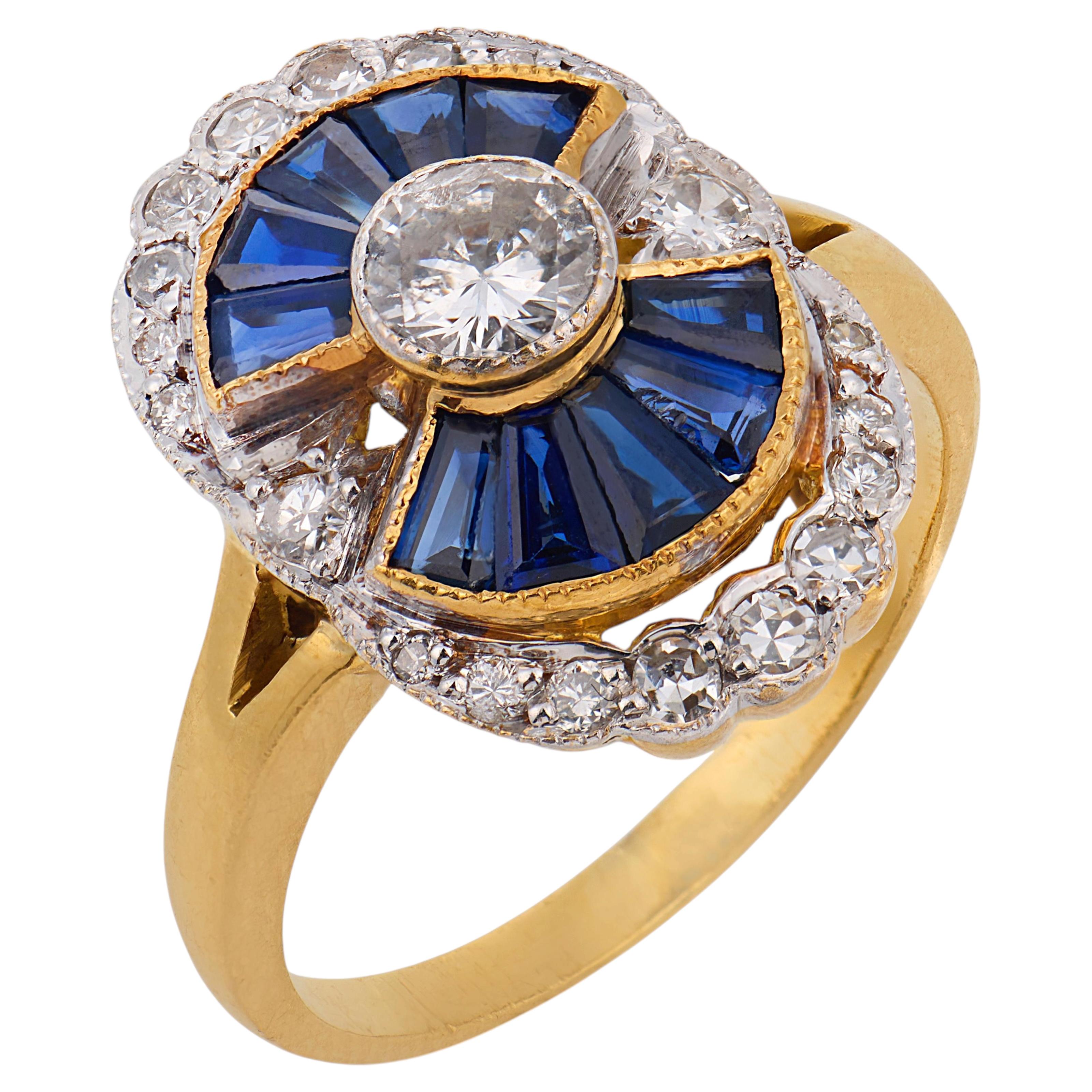 Vintage diamond sapphire 18k gold two tone cocktail ring For Sale at ...