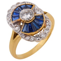 Vintage diamond sapphire 18k yellow gold ring
