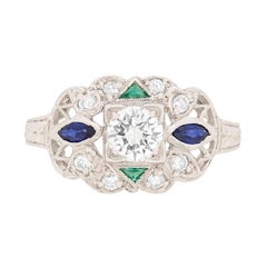 Vintage Diamond, Sapphire and Emerald Cluster Ring, circa 1950s